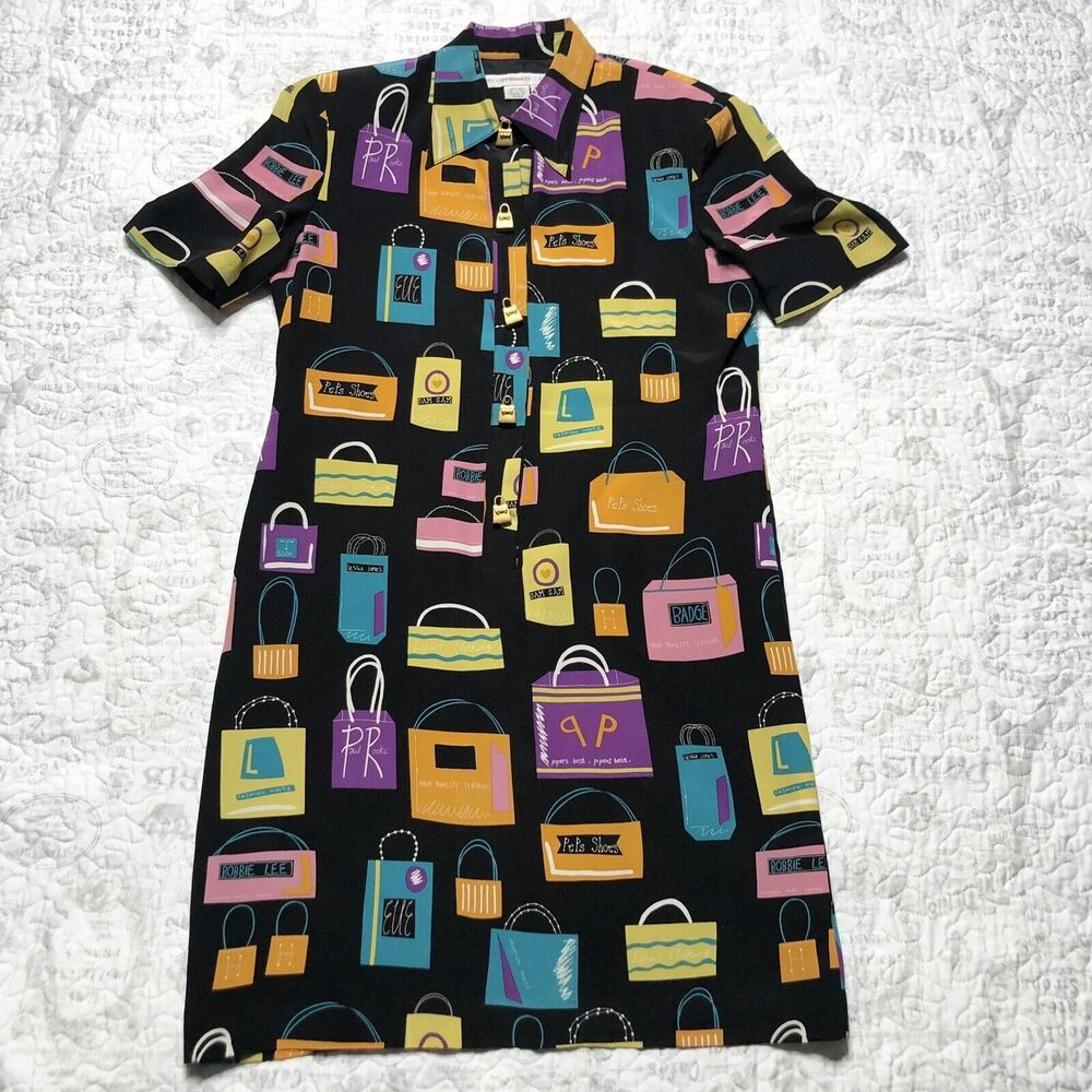 VTG Anne Crimmins for Umi Collections Silk Dress Black Pink Shoulder Pads Size 8